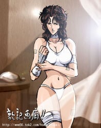 1girls bandage breasts brown_hair curvaceous female hokuto_no_ken human indoors large_breasts light-skinned_female light_skin lingerie long_hair mamiya_(hokuto_no_ken) panties pantsuki patsuki shounen_jump solo standing tagme underwear wide_hips