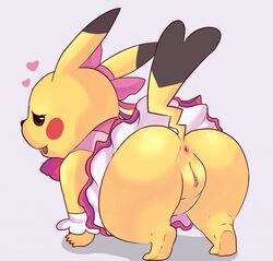 2014 all_fours anus ass cosplay_pikachu eroborus female female_only heart nintendo pikachu pikachu_pop_star plain_background pokemon presenting presenting_anus presenting_hindquarters presenting_pussy pussy shadow solo video_games