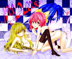 ass blonde_hair blue_hair breasts kuchinashi_(needless) looking_at_viewer mio_(needless) needless nipples panties pink_hair setsuna_(needless) white_panties