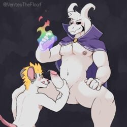 absurd_res anthro asriel_dreemurr asriel_dreemurr_(god_form) big_nipples big_pecs big_penis blonde_hair blush bovid cape caprine clothing duo ear_piercing elemental_manipulation eyebrow_piercing facial_markings facial_piercing fangs fire fire_manipulation fog fur genitals goat hair head_markings hi_res high_collar horn kneeling licking licking_lips magic magic_user male male/male mammal markings masturbation mohawk murid murine nipples nose_piercing on pecs penis piercing rat rodent shenci simple_background sitting spiky_hair tongue tongue_out undertale ventesthefloof video_games white_body white_fur