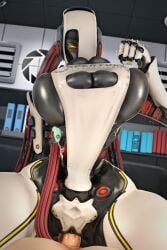1boy amber_eyes big_breasts black_skin breast_squeeze coel3d female glados looking_at_viewer male/female portal_(series) pov robot_girl vaginal_penetration valve