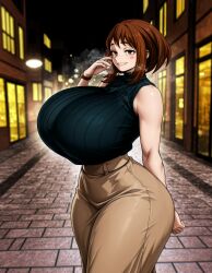 1girls 2026 adult_ochako ai_generated aroused ass bangs big_breasts blush boku_no_hero_academia breasts breasts_bigger_than_head brown_eyes brown_hair city curvaceous curvaceous_female curvaceous_figure curves curvy curvy_body curvy_female curvy_figure curvy_hips female female_focus female_only gigantic_breasts hi_res highres hips hips_wider_than_shoulders hourglass_figure huge_ass huge_breasts large_breasts lens_flare lips long_skirt looking_at_viewer massive_breasts medium_hair my_hero_academia night nunai ochaco_uraraka ochako_time-skip ochako_uraraka seductive seductive_smile smile smiling_at_viewer solo solo_female solo_focus steam steaming_body steamy_breath thick_thighs thighs turtleneck_sweater uraraka_ochaco uraraka_ochako voluptuous voluptuous_female wide_hips