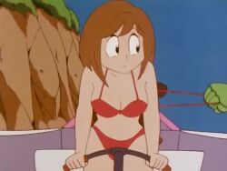 1girls 80s animated anime bikini bikini_top_removed blush breasts covered_nipples covering_breasts covering_self curvy curvy_figure cute driving embarrassed embarrassed_female euf female mai_machiko maicching_machiko-sensei miss_machiko nipples orange_hair outdoors retro retro_artstyle screencap simple_artstyle stolen_clothes stolen_swimsuit tagme teacher thick_thighs topless unwanted_exposure video wide_hips