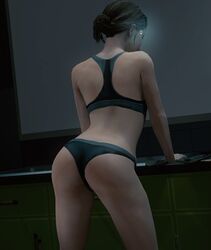 1girls 3d android ass back_view black_underwear bra butt clothing detroit:_become_human fair_skin female female_focus female_only kara_(detroit:_become_human) kitchen kitchen_counter panties ponytail rear_view sci-fi science_fiction scifi solo solo_female sony_interactive_entertainment source_filmmaker sports_bra