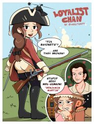 1girls american_revolution army_uniform artist_name artist_signature ass benjamin_martin bonnet boots bottomless bottomless_female braided_hair braided_ponytail british british_female brown_hair dream eli_deadguy female female_focus female_only hirotonfa light-skinned_female light_skin long_hair loyalist loyalist-chan mel_gibson nightgown red_coat revolution revolutionary_war solo solo_female solo_focus thighhigh_boots tied_hair war