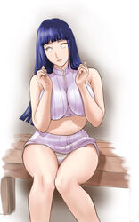 1girls alternate_costume bench big_breasts blunt_bangs breasts cameltoe clothing crop_top curvaceous curvy female female_only hyuuga_hinata ka2miiverse long_hair looking_at_viewer midriff naruto naruto:_the_last naruto_(series) on_bench open_mouth panties pantyshot_(sitting) pantyshot_sitting purple_hair pussy sitting skirt underwear vagina violet_eyes white_panties wide_hips