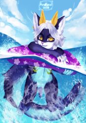 absurd_res antennae_(anatomy) anthro arakavi arthropod artist_name balls belly blue_body blue_ears blue_face blue_fur blue_legs blue_sky clothed clothing cloud detailed_background digital_media_(artwork) digital_painting_(artwork) donut_pool_toy ear_piercing em_(emko) felid feline full-length_portrait fully_nude fur genitals hair hi_res hybrid inner_ear_fluff insects lepidopteran lineless long_hair looking_at_viewer male mammal markings moth multicolored_body multicolored_ears multicolored_fur multicolored_tail painting_(artwork) partially_clothed partially_submerged paws penis piercing pillow pink_nose pink_penis pink_pillow portrait pupils shoulder_length_hair simple_background sky slit_pupils solo swimming tail taur text tuft underwater_view water wave white_balls white_body white_face white_fingers white_fur white_hair yellow_antennae yellow_body yellow_eyes yellow_fur yellow_markings