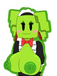 artist_request big_breasts breasts breasts_focus green_hair green_skin maid_outfit mario_(series) mimi_(super_paper_mario) paper_mario ruby_(gem) super_paper_mario