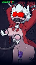 2025 ai_generated beelzebub_(helltaker) big_breasts ends34 female female_only gag gagged helltaker milk rape sex sex_machine vaginal_penetration white_hair