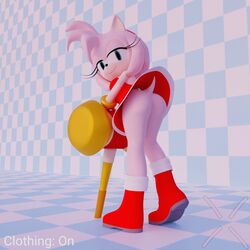 1:1 3d amy_rose animated anthro ass bent_over clothing digital_media_(artwork) eulipotyphlan female fingers genitals gif green_eyes hammer hedgehog hitmarker low_res mammal no_panties pink_body pussy short_playtime solo sonic_(series) turntable_(animation) upskirt