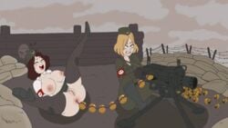 2girls anal anal_beads anal_insertion animated anus ass big_breasts bubble_butt lesbian machine_gun military military_uniform multiple_girls nipples soldier strandvaskaren tagme tears thighhighs war weapon wide_hips yuri