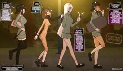 4girls :) ankle_cuffs ball_gag black_hair black_stockings blush breasts brown_hair cfnf clothed_female_nude_female collar dominant dominant_female drooling elsimain emoticon english english_text exhibitionism female female_only femdom femsub freckles gag gagged gloves gloves_only hands_behind_back kiara_(elsimain) lamp lamppost large_breasts leash leash_and_collar leash_pull light-skinned_female light_skin long_hair medium_breasts metal_collar naked naked_female naomi_(elsimain) nipples nude nude_female original original_character outdoor_nudity outdoors outside phone restrained restraints saliva saliva_trail school_uniform schoolgirl schoolgirl_uniform shoes_only sign socks socks_and_shoes socks_only stockings submissive submissive_female tanned tanned_female tanned_skin thighhighs thighs tree twintails uniform ursula_(elsimain) very_long_hair walking white_hair white_socks willing_sub wrist_cuffs