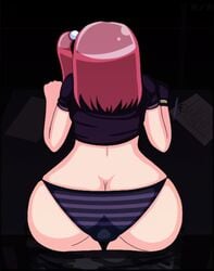 1girls alternate_costume ass ass_cleavage bent_over bent_over_table big_ass butt_crack clothing dat_ass dead_or_alive exposed_panties female female_focus female_only honoka_(doa) huge_ass leaning_forward midriff midriff_baring_shirt one_glove pale_skin panties partially_clothed pink_hair shimapan short_sleeves side_ponytail skirt skirt_down snugbyte solo striped_panties thick_thighs underwear wide_hips