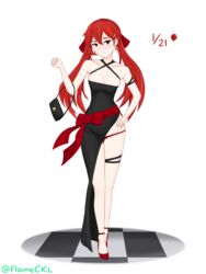 birthday blush date dress earrings female fire_emblem fire_emblem_awakening flameckl handbag high_heels long_hair medium_breasts nintendo no_bra panties red_eyes red_hair ribbon severa_(fire_emblem) solo twintails