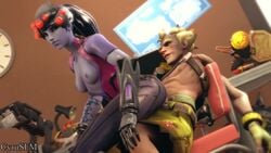 1boy 2girls 3d animated blizzard_entertainment cyru_sfm junkrat laughing no_sound onahole overwatch reverse_cowgirl_position riding sex sex_machine source_filmmaker tracer video vr_headset walk-in widowmaker