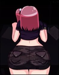 1girls alternate_costume ass bent_over bent_over_table big_ass clothing dat_ass dead_or_alive female female_focus female_only honoka_(doa) huge_ass leaning_forward midriff midriff_baring_shirt one_glove pale_skin partially_clothed pink_hair short_sleeves side_ponytail snugbyte solo thick_thighs wide_hips