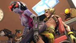 1boy 1girls 3d animated blizzard_entertainment bouncing_breasts cyru_sfm junkrat no_sound overwatch reverse_cowgirl_position riding sex small_breasts source_filmmaker unimpressed video widowmaker