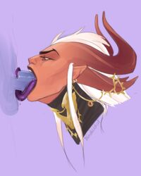 anessix black_lipstick blindwildcat blowjob deepthroat demon_girl demon_horns dota dota_2 dota_underlords fellatio long_tongue monster_girl naughty_face open_mouth oral prehensile_tongue red_eyes red_skin throat_bulge tongue_grab tongue_wrap