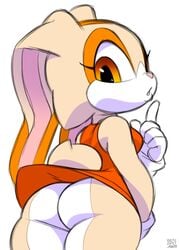 anthro ass butt_crack clothed clothing cream_the_rabbit dress female hi_res lagomorph leporid looking_at_viewer low-angle_view mammal no_underwear rabbit solo sonic_(series) sonic_the_hedgehog_(series) xylas