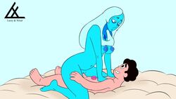 1boy 1girls animated aunt_and_nephew barefoot bed bedroom black_hair blue_diamond_(steven_universe) blue_hair blue_nipples blue_skin breasts cowgirl_position creampie cum cum_in_pussy cum_inside feet gem gem_(species) incest interspecies laceysx medium_breasts mp4 nipples no_sound penetration penis pussy sex steven_quartz_universe steven_universe tagme vaginal_penetration video