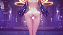 3d censored female_only from_behind genshin_impact mmd mona_(genshin_impact) nude nude_female thatoneguy twintails