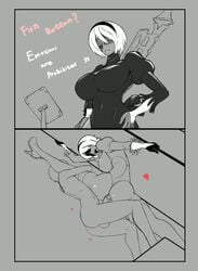 <1_second_video 1boy 1girls 2koma anal anal_penetration anal_sex animated anythinggoes ass big_ass big_breasts blindfold breasts english_text female greyscale instant_loss instant_loss_2koma large_breasts larger_female male male/female monochrome nier:_automata no_sound robot robot_girl sex shorter_than_10_seconds smaller_male speech_bubble splits standing standing_on_one_leg standing_sex standing_split text vertical_video video white_hair yorha_2b