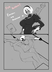 1boy 1girls 2koma anal anal_insertion anal_penetration anal_sex animated anythinggoes ass big_ass big_breasts bouncing_breasts breasts clothed_female clothed_female_nude_male female gif instant_loss_2koma larger_female male nier:_automata nude nude_male partially_clothed sex smaller_male splits standing_split thrusting thrusting_into_ass vertical_splits yorha_2b yorha_9s