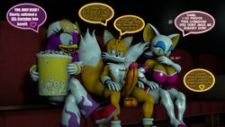 3d 3d_(artwork) 3d_model anthro avian beak bird breasts chiropteran clothing female huge_cock lips male miles_tails_prower mobian mobian_(species) mobian_bat movie_theater orange_body penis popcorn purple_body rouge_the_bat sarahdellen sega sonic_(series) sonic_adventure_2 sonic_the_hedgehog_(series) swallow_(bird) text wave_the_swallow white_body wings