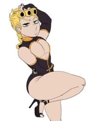 1boy aged_up apefucker59 black_clothing clothed clothing color color_edit detnox earrings edit eyebrows_raised femboy giorno_giovanna half-closed_eyes heels hi_res jojo's_bizarre_adventure lips male male_only nail_polish partially_clothed solo thick vento_aureo