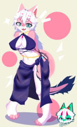 big_breasts blue_eyes breasts clothing dragon female fur furred_dragon furred_scalie hi_res horn mythological_creature mythological_scalie mythology navel nipple_outline nipples non-mammal_breasts non-mammal_navel non-mammal_nipples pink_body scalie solo zhenxian