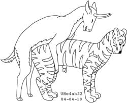 1984 ambiguous_gender antelope black_and_white bovid dated duo eyes_closed felid feral from_behind_position fur hooves interspecies low_res male male/ambiguous mammal monochrome mounting pantherine sex simple_background smile striped_body striped_fur stripes tail tiger urbanhermit white_background