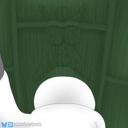 1boy 1futa bare_breasts big_balls big_breasts big_penis bizdrawings breasts camouflage futanari huge_breasts low-angle_view male meccha_chameleon nipples nude nude_futa penis round_head
