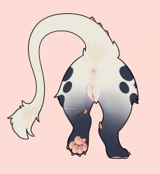 anus claws clitoris dragon female feral fur genitals hi_res mythological_creature mythological_scalie mythology noodlethings pawpads pink_pawpads rear_view scalie solo tora_(noodlethings) vulva white_body white_fur