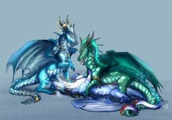 accessory anal anal_penetration aquatic aquatic_dragon armband blue_body blue_penis blue_scales blush bodily_fluids claws cum cum_in_ass cum_in_mouth cum_inside cum_on_belly cum_on_body digitigrade dragon drooling ear_piercing ear_ring entwined_tails erection eyes_closed feral feral_on_feral feral_penetrated feral_penetrating feral_penetrating_feral finger_claws forked_tongue frill_(anatomy) furgonomics genital_fluids genitals green_body green_eyes green_scales grey_background group group_sex hi_res horn horn_accessory hornband knot knotted_penis leaking_cum long_neck long_tail looking_pleasured male male/male male_penetrated male_penetrating male_penetrating_male membrane_(anatomy) membranous_frill membranous_wings mythological_creature mythological_scalie mythology oral oral_penetration parrot_(vensart) penetration penis piercing pink_penis quadruped rainwing_(wof) ring_piercing saliva scales scalie seawing_(wof) sex shaded shadow signature simple_background snout tail tail_accessory tail_coil tailband threesome tide_(midnight) toe_claws tongue tongue_out trio turtle_(wof) vensart wings wings_of_fire