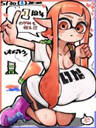 amboomoon big_ass big_breasts huge_breasts inkling inkling_girl kaori_(splatoon) orange_hair posing splatoon thick_thighs