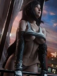 3d big_breasts black_hair blender breasts female female_only final_fantasy final_fantasy_vii hi_res highres jul3d jul3dnsfw large_breasts long_hair makeup nail_polish panties red_eyes solo tifa_lockhart uncensored underboob
