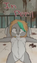 absurd_res anthro arms_out arms_outstretched bed bedroom blonde_hair blood blood_on_wall blood_stain bodily_fluids breasts buckteeth chest_tuft comic cover cover_art cover_page digital_drawing_(artwork) digital_media_(artwork) dirty dirty_room female fur furniture genitals grey_body grey_fur hair hi_res lagomorph leporid lerasmel looking_at_viewer lying mammal medium_breasts nervous nipples nude nude_female on_back on_bed peril pillow questionable_consent rabbit scared solo stain susie_(lerasmel) teeth text tuft under_boob vulva