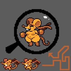 1:1 2026 absurd_res anthro big_ears blush boxing_gloves breasts buckteeth clothing deltarune digital_media_(artwork) elemental_creature eyes_closed feet female fist flora_fauna fur genitals handwear headgear headwear hi_res kerchief magnifying_glass mammal moronicpixels mouse murid murine navel nipples nude open_mouth orange_(deltarune) orange_body orange_fur orange_nose paws pixel_(artwork) plant rat rat_ears rat_tail rodent simple_background slightly_chubby smile solo standing tail teeth thick_thighs undertale_(series) vulva wide_hips