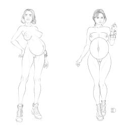 2girls alternate_version_at_source belly bethesda_softworks big_belly big_breasts breasts canon_pregnancy fallout fallout_(tv_series) female female_only lucy_maclean nipples nude pregnant pussy steph_harper tittydispenser