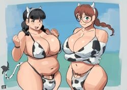 2futas arms_under_breasts big_breasts bikini bulge cow_girl futanari looking_at_viewer zestysauce