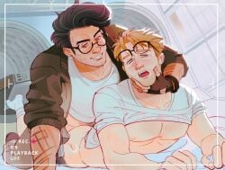 2boys camera_pov camera_view glasses_askew grabbing_face holding_face partially_clothed project_hail_mary recording recording_video rocky_(project_hail_mary) ryland_grace shirt_up submissive_male tattoos yaoi