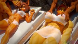 16:9 3d_(artwork) 4k 5_fingers abs absurd_res akikosfm anthro bird_dog bodily_fluids breast_massage canid canine canis clitoral clitoral_rubbing digital_media_(artwork) dobermann dog_knight_rpg domestic_dog erect_nipples female fingering fingering_through_clothing fingers golden_retriever grope group handjob hi_res humanoid_hands hunting_dog jeane_(ceehaz) male male/female mammal massage massage_oil massage_table muscular muscular_female nipple_outline nipples penile pinscher retriever rory_(ceehaz) rubbing sex sweat tongue tongue_out towel translucent wet wet_body widescreen