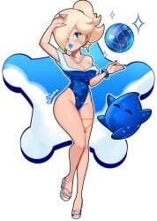 1girls alternate_version_available armwear big_breasts big_lips bikini bimbo bimbo_lips blonde_hair blue_eyes blue_lips blue_lipstick blue_nail_polish blue_nails blue_swimsuit bracelet breasts ear_piercing earrings female female_focus floating_object footwear front_view full_body hair hair_over_one_eye hips holding_object legs lips lipstick luma mario_(series) nail_polish nails necklace neckwear nintendo parted_lips pearl_necklace plump_lips ponytail princess_rosalina sandals smile sparkles star star_earrings swimsuit swimwear thick_lips thigh_strap thighs tied_hair toenail_polish toenails volleyball_(ball) wiluma