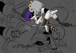 2girls blush blush_lines blushing blushing_female dialogue female female/female female_focus female_only glitch_productions lesbian_sex murder_drones penetration pussy robot robot_girl tail tail_penetrating uzi_(murder_drones) uzi_doorman v_(murder_drones) yuri