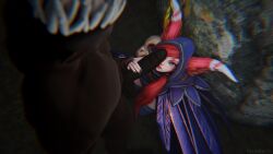 3d big_penis dark-skinned_male dark_skin feathered_wings feathers female forest forest_background imminent_oral interracial interracial_sex large_penis league_of_legends light-skinned_female light_skin male nude nude_male_clothed_female penis phoenix_(valorant) red_hair riot_games taikakettu twitter_link twitter_username valorant xayah