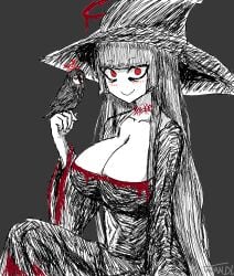 1girls big_breasts bird blue_archive blush hat huge_breasts tsurugi_(blue_archive) witch_hat