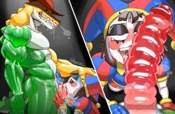 absurd_res ahegao alligator alligatorid anthro balls big_balls big_penis black_eyelids blush blush_lines bodily_fluids candy clothing cowboy_hat crocodile crocodilian dark_room deep_throat dessert dominant dominant_male dripping drooling duo evil_grin evil_gummigoo_(tadc) excessive_saliva fellatio female food food_creature gagging genitals glistening glistening_body glistening_genitalia glistening_penis glitch_productions green_body grin grinning_at_partner gummigoo_(tadc) gummy_(food) gummy_creature gummy_worm hand_on_belly hat head_grab headgear headwear hi_res huge_balls huge_penis humanoid jester jester_outfit kneeling kneeling_oral_position larger_male licking living_candy long_penis looking_pleasured male male/female multicolored_body muscular muscular_male naughty_face obliques open_mouth oral oral_penetration pecs penetration penile penis penis_lick penis_on_face pomni_(tadc) reptile reptile_tail ribbed_penis saliva saliva_bubble saliva_drip saliva_on_penis scalie serratus sex sharp_teeth size_difference smaller_female smile soaked_in_saliva spicyboi01 steam steamy_breath submissive submissive_female sweat sweatdrop teeth the_amazing_digital_circus tongue translucent translucent_penis white_body yellow_body