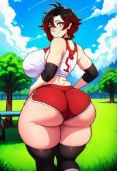 1girls ai_generated artist_request big_ass big_breasts booty_shorts bubble_ass bubble_butt curvaceous curvy_female elbow_sleeve female female_only gray_eyes gym_clothes gym_shorts hair_streak hand_on_hip hourglass_figure huge_ass large_breasts light-skinned_female light_skin multicolored_hair outdoors pawg ruby_rose rwby short_shorts standing stockings tank_top thick thick_ass thick_thighs voluptuous voluptuous_female wide_hips