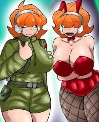 big_breasts briefers_rock bunny_ears bunnysuit genderswap ginger hair_over_eyes nervous_smile panty_&_stocking_with_garterbelt rule_63 thighs