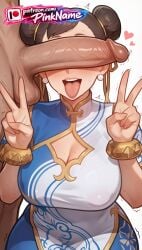 1boy 1girl 2026 ai_generated artist_name boobs breasts bust chest chun-li cock dick double_v erection heart hetero hi_res high_quality highres jewelry patreon patreon_username penis penis_on_face pinkname street_fighter testicles tits tongue tongue_out trembling v w watermark
